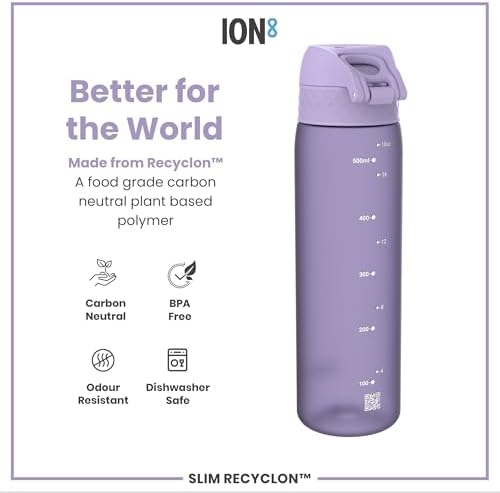 Ion8 Water Bottle, 500 ml/18 oz, Leak Proof, Easy to Open, Secure Lock, Dishwasher Safe, BPA Free, Flip Cover, Carry Handle, Fits Cup Holders, Easy Clean, Odor Free, Carbon Neutral, Light Purple - View 7