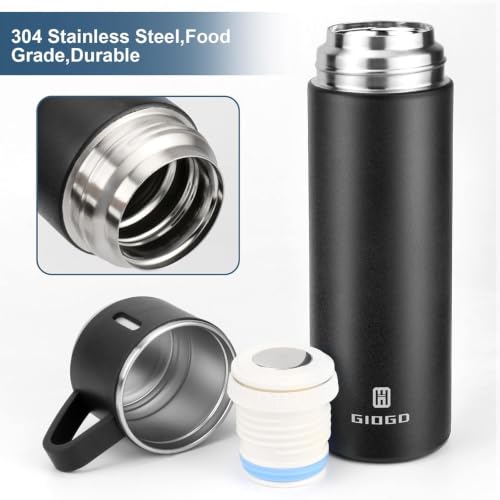 Image of Stainless Steel Vacuum Flask Set with 2 Cups, 500ml Vacuum Insulated Tea & Coffee Bottle, Leakproof Hot & Cold Water Flask, Travel Mug Gift Set for Office, Travel & Diwali (Multicolor)