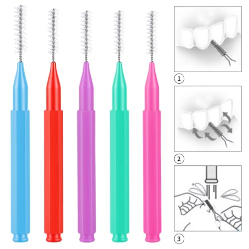 Image of 100 Pcs Interdental Brushes, 5 Sizes Braces Flossers for Cleaner Braces Brush Soft Dental Brushes Toothpicks Dental Floss Picks Dental for Braces Oral Cleaning(5 Colors)
