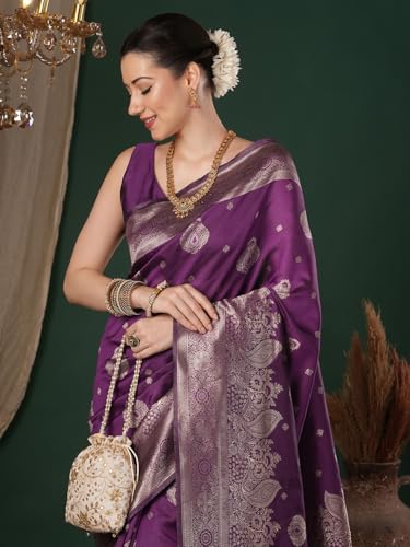 Image of AKHILAM Women's Kanjivaram Pure Soft Silk Saree For Women Saree With Unstitched Blouse Piece |Soft banarasi saree for women|silk saree pure silk