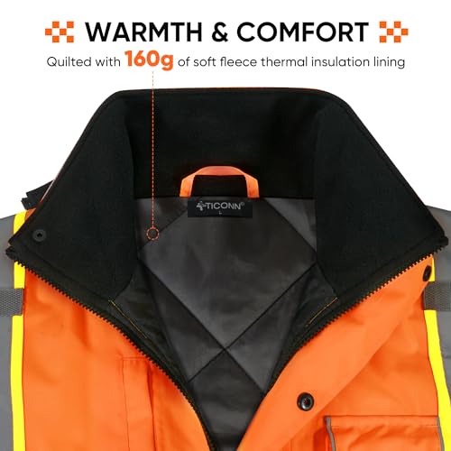 image for TICONN Waterproof Safety Bomber Jacket, Winter Rain Jacket Hi Vis Refl