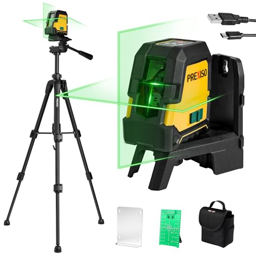 PREXISO Niveau Laser 360° Autonivelant avec Trépied, Horizontal/Croix/Vertical Niveau Laser Vert, Rechargeable, Distance de Travail 30 M, pour Construction, Carrelage, Rénovation