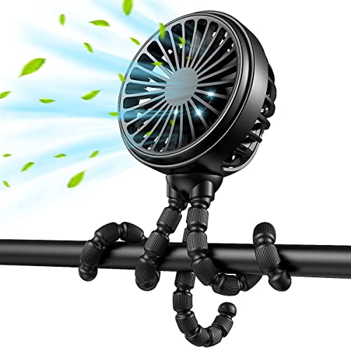 Image of GUSGU Stroller Fan with Flexible Tripod Clip on, Mini Portable Fan USB Rechargeable Battery Operated, Small Personal Handheld Fan Cooling for Bed, Car Seat, Travel, Camping…