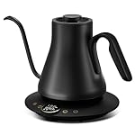 INTASTING Gooseneck Electric Kettle with ±1℉ Temperature Control for Pour Over Coffee & Tea, Quick Heating, BPA-Free Stainless Steel, Built-in Brew Timer, 1500W/0.9L (Ebony Black)