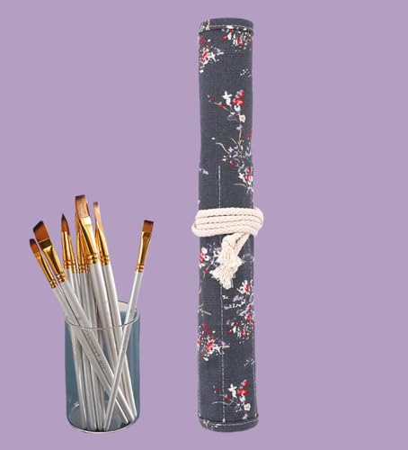 Amoyie Pliable Trousse pour Pinceaux Peinture, Toile Organiseurs pour pinceaux Acrylique, Aquarelle, Gouache et Huile, Prune grise – vue 2