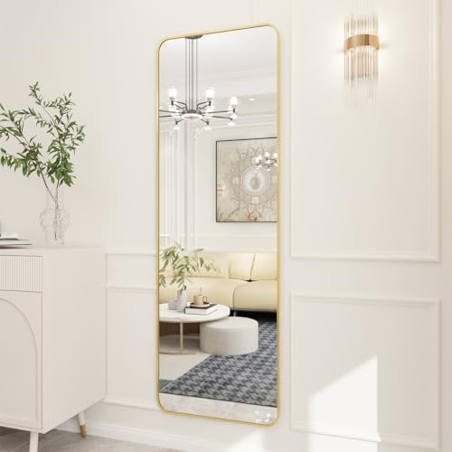 Image of VENETIAN IMAGE Elegent Full Length Mirror- Slim Frame, Modern Look- Perfect for Bedrooms, Living Rooms, & Entrences (Black /Gold /Siver) (Gold, 160 x 45 Cm)