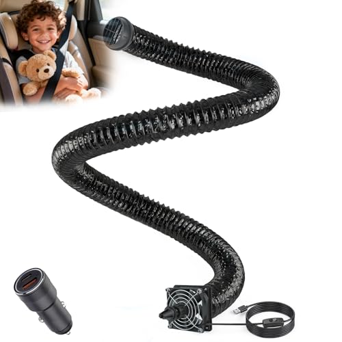 Car AC Vent Extender with USB Airflow Fan Extendable Air Vent Hose for Backseat AC Tube Back Seat Air Conditioning for Baby Rear Seat Cooling Solution for Kids & Pets