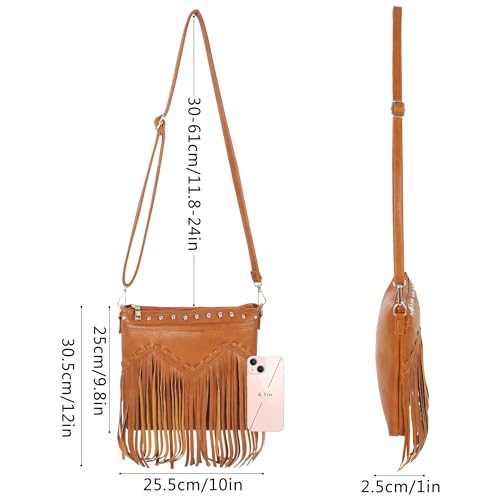 Image of Hoce Women's Leather Fringe Messenger Bag Large Hobo Crossbody Tassel Shoulder Bags, Gift for Mom Wife Girlfriend