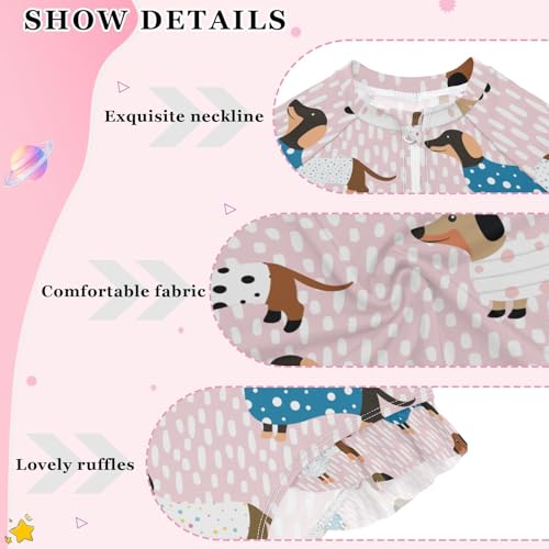 Image of One Piece Rash Guard Bathing Suit for Girls,Long Sleeve Swimsuit Quick Dry,Swimwear with Ruffle for Summer 3-12T
