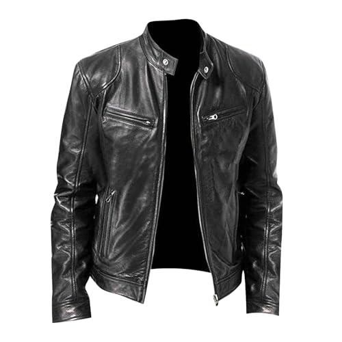Mens Leather Jacket Stand Collar Moto Jacket Waterproof Motorcycle Jacket Faux Leather Jacket Casual Biker Jacket