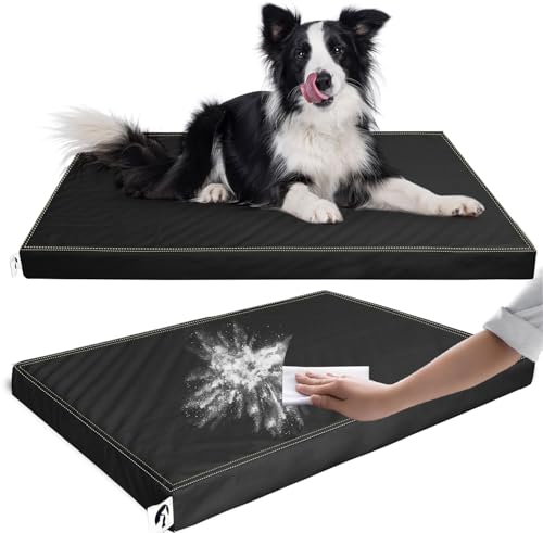 Waterproof Dog Bed Hair-Resistant Removable Vegan Leather Cover Pee Proof Black Vinyl Pad Easy to Clean Pet Pad