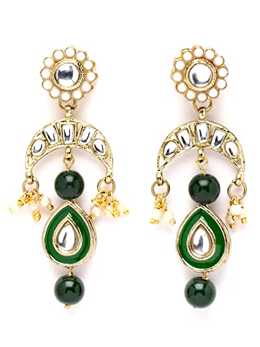Image of Karatcart Red & Green Beaded Long Kundan Rani Haar Necklace Set for Women
