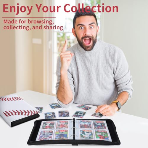 Image of 4 Pocket Baseball Card Binder with Zipper, Holds 400 Cards | 50 Removable Acid-Free & PVC-Free Card Pages, Durable PU Leather Cover for Long-Term Card Storage and Protection