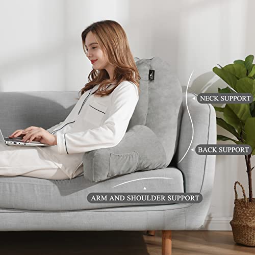 Downluxe Reading Pillow With Support Arms, Bed Pillows For Sitting Up In Bed/Couch, Large Adult Arm Pillow With Shredded Memory Foam And Removable Cover (20 X 15 Inches Grey) #TOP4