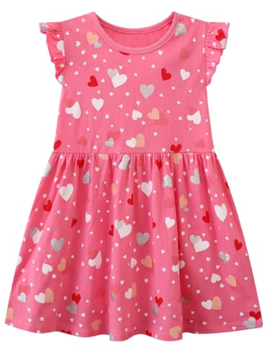 Toddler Girls Summer Dress Casual Cotton Short Sleeve Cartoon Print Striped Dress Basic Applique Playwear Dress 2-7T