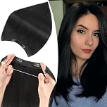 S-noilite Wire Hair Extensions Human Hair Jet Black Invisible Fish Line Hair Extensions Real Hair One Piece Human Hair Extensions 14 Inch 60g