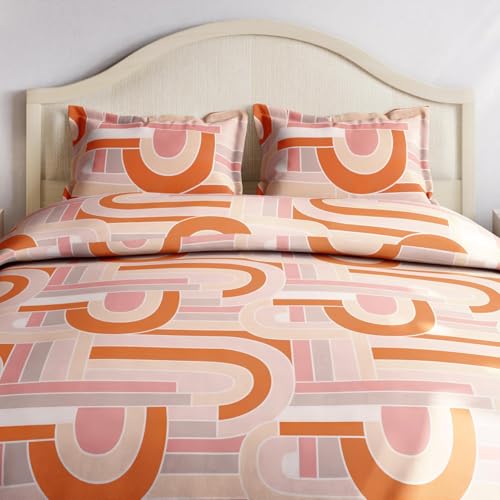 Image of Haus & kinder Double Bedsheet for Queen Size Bed | 90 x 100 Inches 144 TC Cotton Bedsheet for Double Bed with 2 Pillow Covers - Pink Geometric