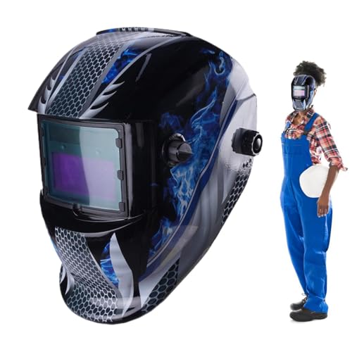 Casco de soldadura con gran campo de visión – Auto Dark Electrónica Cubierta de soldadura, máscara protectora de pantalla 108 x 89 mm, casco de seguridad ligero | protección UV IR protección facial
