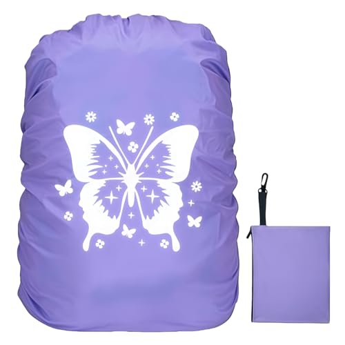 TaleMoon Regenschutz Rucksack Kinder 30-40L Schulranzen Regenhülle Wasserdicht Lila Schmetterling Regenschutzhülle mit Reflektoren für Jungen Mädchen Schulanfänger