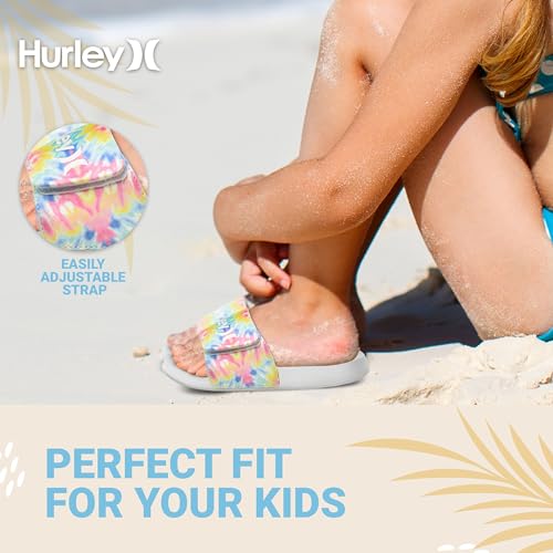 Image of Hurley Kids NAIA Slides Adjustable Strap Slip-On Sandals Indoor and Outdoor EVA Footbed Shower Slides for Girls and Boys