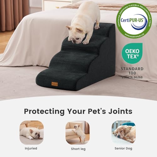Image of Gardner Pet Dog Stairs for Small Dogs 19.7 inch H, 4-Step Black Curved Pet Stairs, Dog Steps for High Bed (18-24 in), Couch with Durable Non-Slip Waterproof Fabric Cover and CertiPUR-US Certified Foam