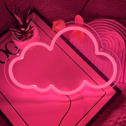 Image of Cloud Neon Sign Cute White Clouds LED Light Sign for Wall,Dimmable USB Floating Clouds Light Up Sign for Living Room Kid Bedroom Nursery Birthday Christmas Wedding Party decor (Pink)