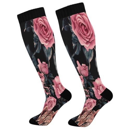 Nander Roses and Leopard Compression Socks Women Men Knee High Stockings for Sports,Running,Travel 1Pair