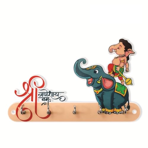Image of KNP Kids Wall Organiser, Acrylic, Cartoon Theme, 5 Stainless Steel Hook, Weather Proof and Anti-Rust, Wall Mounted Key Holder (Elephant 2)