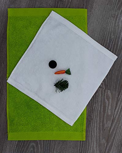 Frotteebox Geschenk Set Schneemann weiß in Handarbeit geformt aus 1x Gästetuch grün, 1x Seifentuch weiß mit Zylinder – Bild 3