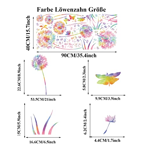 KAIRNE Wandtattoo Pusteblume,Blumen Wandtattoo für Kinderzimmer Mädchen,Bunt Wandsticker Löwenzahn für Schlafzimmer,Pflanzen Blumen Wandaufkleber für Wohnzimmer Babyzimmer Küche Fenster Tür Wanddeko