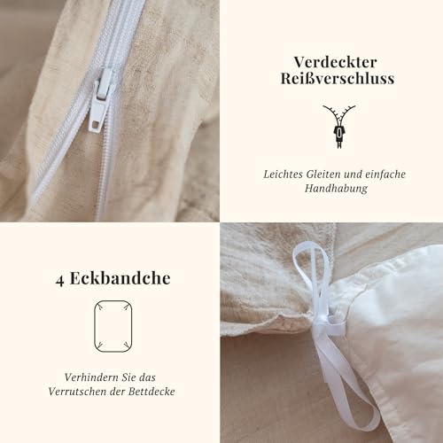 SOULFUL Leinen Bettwäsche 155x220 Baumwolle,Jacquard Bettbezug, Flower – Ansicht 5