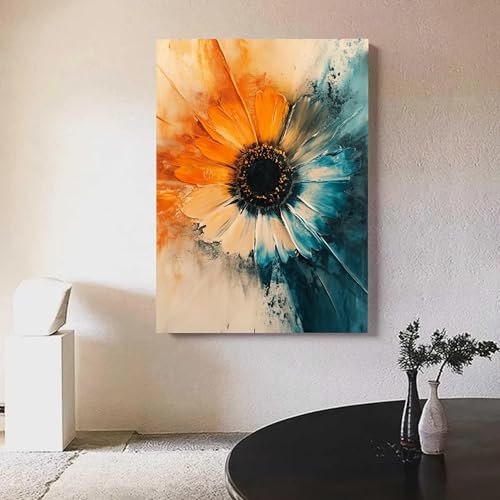Grande toile décorative tournesol tableau abstrait mural 30x40 - 4