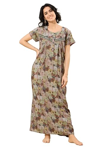 Image of GLAMORAS Bizzy Lizzy Cotton Nighty Gown with Side Pocket for Women | Regular, Digital Printed & Full Length Maxi Night Gown | Night Wear Maxi Gown for Women | Size: M-2XL