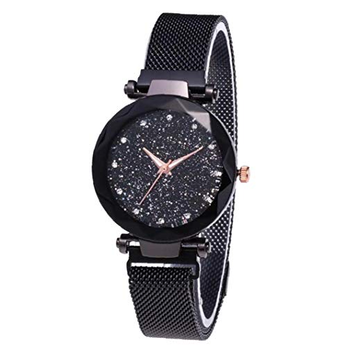 Femmes Montres analogiques Mouvement à quartz Montres avec PU Bracelet classique imperméable Starry Sky Dial Black Watch 1pc