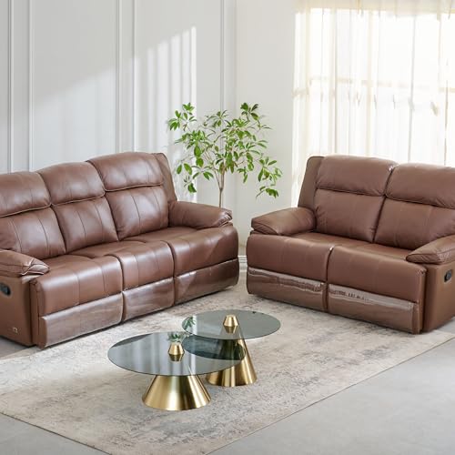 Image of Home Centre | Torino Half Leather 3+2 Seater Set | Solid Wood, Faux Leather | Brown | 2 Year Warranty