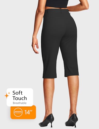 Image of ISEEGZ 14'' /18 inch Capri Pants for Women Dressy Stretch Pull On Womens Capris with Pockets Petite Summer Office Work Casual
