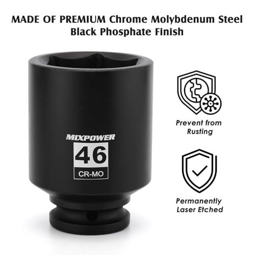 Image of MIXPOWER 3 /4 inch Drive Deep Impact Socket, 46mm, CR-MO, Metric, 6 Point, Axle Nut Impact Grade Socket for Easy Removal