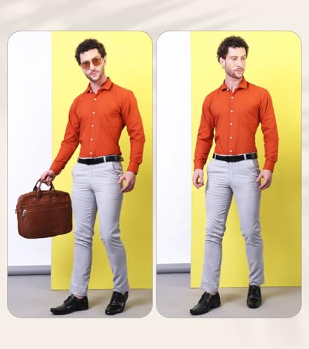 Image of CONTRARY Men's Pure Cotton Solid Stylish Casual & Formal Wear Shirt | Stylish Regular Fit Full Sleeve Comfortable Office Party Trendy Shirt - Multi Color