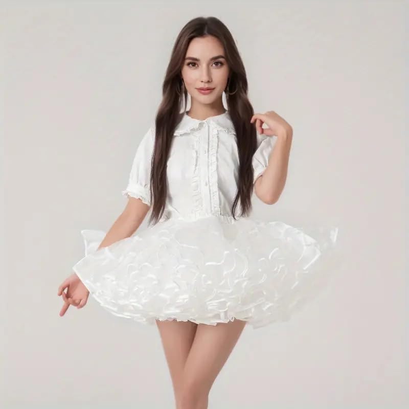 WOWBRIDAL Women Hoopless Short Petticoat Above Knee Crinoline Underskirt Slips Tutu Skirt