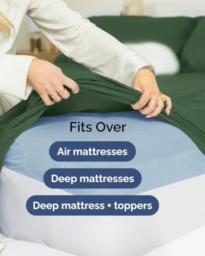Image of Extra Deep Flex Top Split Head King Sheet Set - 6 Piece Breathable and Cooling Sheets - Hotel Luxury Bedding for Women, Men, Kids & Teens - Easy Secure Fit - Extra Deep Pockets - Emerald Green