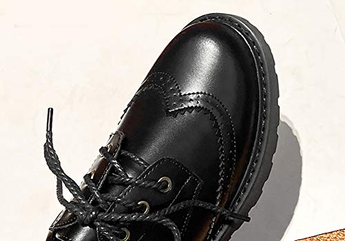 Odema sapato feminino clássico perfurado Wingtip Oxford vintage com cadarço e bico redondo, Preto, 9