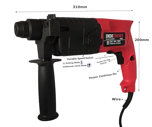 Image of Inditrust 6-Month Warranty 850W 20mm Electric Hammer Drill Machine with 3pc Hammer bit Left /Right Rotary Hammer Drill 100% Copper Winding (RED)