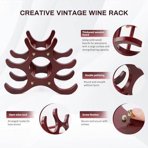 Soporte para botellas de vino de madera color rojo miniatura 2