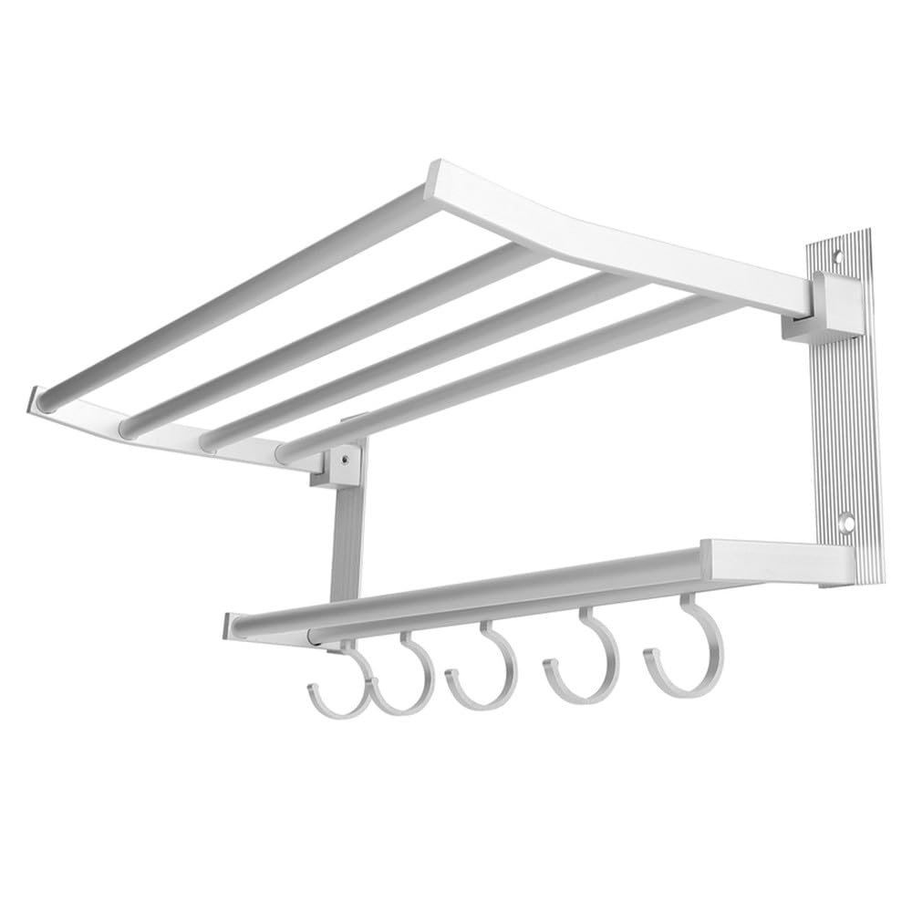 VVW&LIU 40cm Shower Shelf Foldable Aluminum Bathroom Towel Coat Rack with 5 Hooks Silver Bathroom Accessory Towel Organizer Storage R