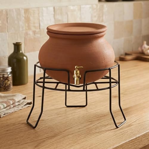 Image of ecofynd Round Heavy Duty Cole Matka Stand for Kitchen, Water Pot Stand, Terracotta Stand for Kitchen Utensils, Multipurpose Dispenser Rack, Pot Stand, Jar Holder, (PS302-BLK)