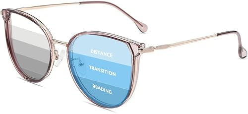 Firmoo Photochromic Progressive Multifocus Reading Glasses Vintage Cateye Blue Light Blocking Eyeglasses UV400 Sun Reader