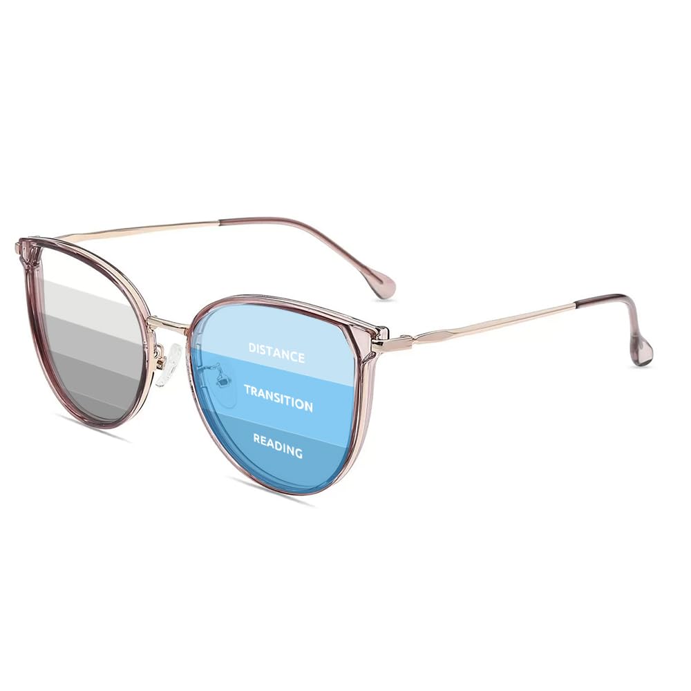 Firmoo Photochromic Progressive Multifocus Reading Glasses Vintage Cateye Blue Light Blocking Eyeglasses UV400 Sun Reader