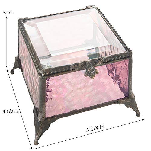 Pink Glass Jewelry Box Decorative Keepsake Storage Organizer Trinket Case Gift For Her J Devlin Box 903 #TOP4
