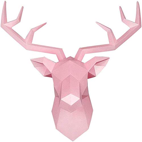mjmj Sculptures Tête De Cerf Géométrique Decor De Mur, 3D Grands Animal De Tête De Tête De Tête De Tête De Tête, Faux Taxidermy Deer Storage Mural (Size: 34x28cm(13x11inch),Color:Cerf-Rose) Cover