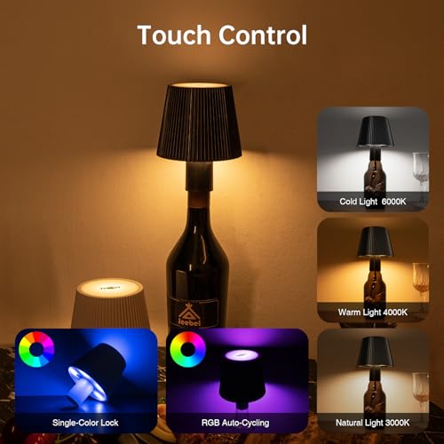 Jeebel LED Bottle Light 5200 mAh Wireless RGB Bottle Lamp, Lampshade for Bottles with Touch Control Continuously Dimmable - Image 2